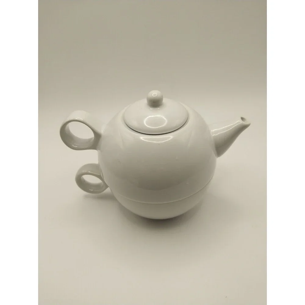 Old Amsterdam Porcelain Works Teapot & Tea Cup for One 8 Oz Glossy White